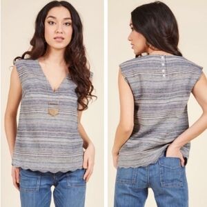 ModCloth Women’s Blue Santa Monica Moxie Linen Blend V-Neck Sleeveless Top M
